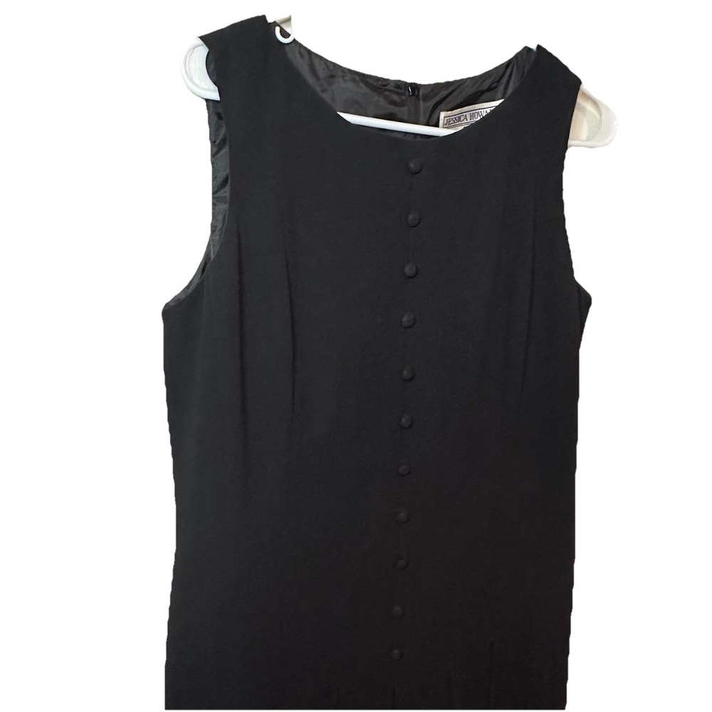 Jessica Howard Sleeveless Black Fit and Flare Dress Size 12P Buttons Pintuck‎